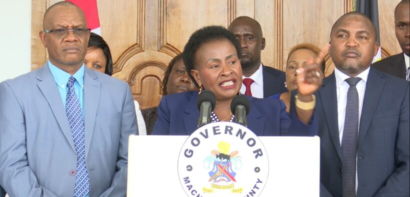 Machakos Governor Wavinya Ndeti speaking to the media at her office on Wednesday, December 10, 2025. PHOTO/Courtesy