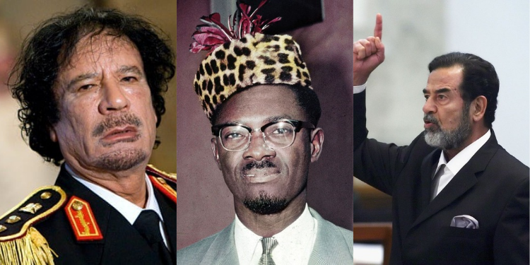 Some of the Notable President’s Overthrown From Power by The United States of America from Left Muammar Gaddafi of Libya, Center Patrice Lumumba, and Right Saddam Hussein of Afghanistan. PHOTO/ File