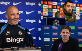 The image shows managers listed to likely succeed Ruben Amorim;Enzo Maresca,Oliver Glasner and Xavi Hernandez Image/Football Clubs/X