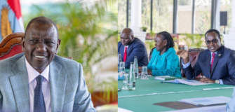 President William Ruto was briefed by Education CS Julius Ogamba ahead of 2025 KCSE results release. PHOTO/PCS.