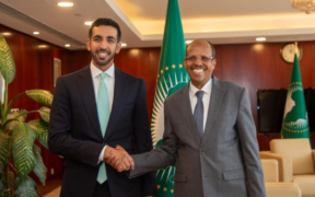 African Union Commission Chairperson Mahmoud Ali Youssouf And UAE Minister of State Sheikh Shakhboot bin Nahyan Al Nahyan. PHOTO/ File