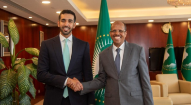 African Union Commission Chairperson Mahmoud Ali Youssouf And UAE Minister of State Sheikh Shakhboot bin Nahyan Al Nahyan. PHOTO/ File