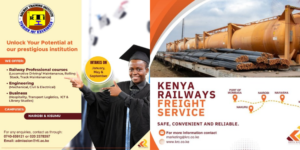 The image shows a collage of posters inviting the 2025 KCSE candidates to apply for RTI courses in the 2026 intakeImage/Kenya Railways/X