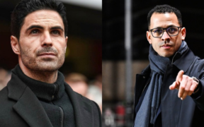 The image shows a collage photo of Chelsea manager Liam Rosenior and Arsenal's manager Mikel Arteta Image/ACC/X