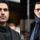 The image shows a collage photo of Chelsea manager Liam Rosenior and Arsenal's manager Mikel Arteta Image/ACC/X