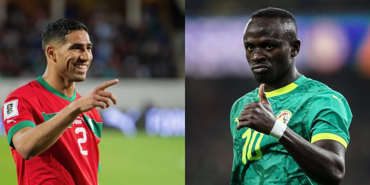 The image shows a collage photo of Morocco's Achraf Hakimi and Senegal's Sadio Mane with both representing their countries in the Afcon Image/ACC/X