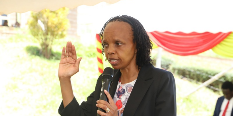 The image shows KUCCPS CEO Dr Agnes Wahome during a joint sensitisation of 1st year students at Murang'a University Image/ Placement Service/X