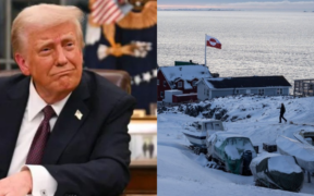 A Photo Collage of U.S President Donald Trump and A Section of Greenland Covered With Ice. PHOTO/ File