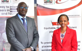 KUCCPS CEO Dr Agnes Wahome with an Utalii College Official at Utalii College. PHOTO/ File