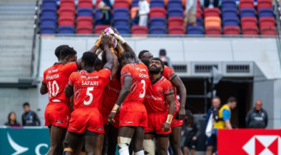 The image shows Kenya's Shujaa players in action during an international rugby match Image/KRU/X