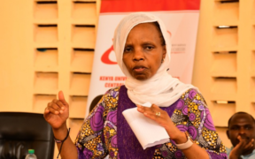 Dr Agnes Wahome during sensitisation of youths and mobilization of applications for degree and TVET Courses at Wajir East Vocational College PHOTO/KUCCPS/X