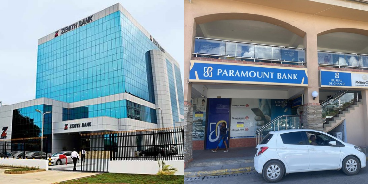 A Photo Collage of Zenith Bank PLC and Paramount Bank Limited. PHOTO/ File