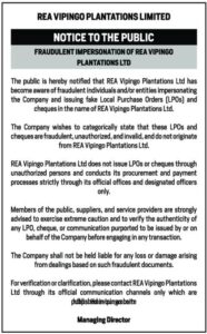 REA Vipingo Plantations Limited notice