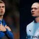 A photo collage of Cole Palmer and Eerling Halaand who will lead their team as Manchester City face Chelsea tonight. PHOTO