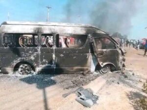 14-seater matatu torched in Luanda. PHOTO/@CityMirrorKE/X