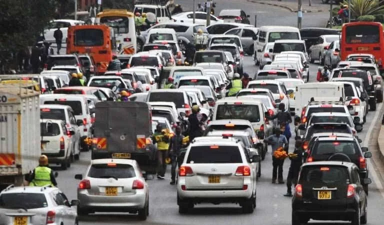 An aerial pictures of matatus and private vehicles on the road. PHOTO/@FederationofPT/X