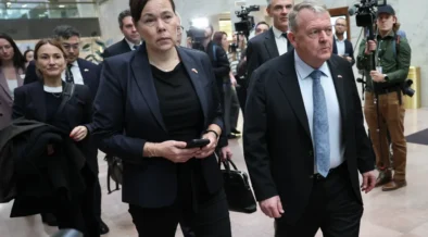Greenland Minister of Foreign Affairs Vivian Motzfeldt (L) and Minister for Foreign Affairs of Denmark Lars Lokke Rasmussen arrive for a meeting with members of the Senate Arctic Caucus in the Hart Senate Office Building on Capitol Hill on January 14, 2026 (Photo by Win McNamee/Getty Images)