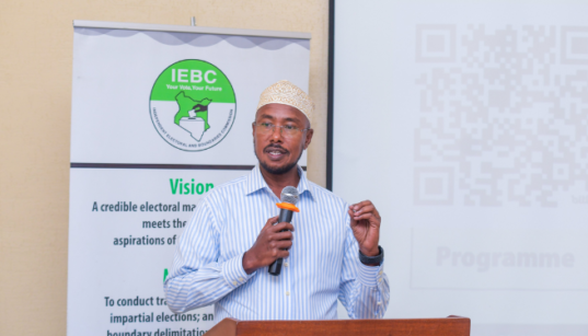 IEBC Secretary/ CEO, Marjan Hussein Marjan, speaking during a validation and close-out workshop on IEBC HR instruments. PHOTO/IEBC X.
