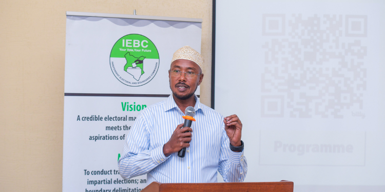 IEBC Secretary/ CEO, Marjan Hussein Marjan, speaking during a validation and close-out workshop on IEBC HR instruments. PHOTO/IEBC X.