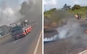 A Section Of Thika Road Facing Traffic and Disruption As Residents of Witeithie Protests Over Alleged Abductions By Unknown Individuals. PHOTO/ File