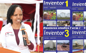 A photo collage of KUCCPS Chief Executive Officer Dr. Agnes Mercy Wahome and high school Business course books. PHOTO/KUCCPS/Courtesy.