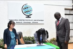 Image captures a signing ceremony at The Global Centre for Policy and Strategy (GLOCEPS), a Nairobi-based think tank. PHOTO/ File 