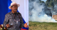A photo collage showing Kalonzo Musyoka and teargas being thrown at a vehicle during Rigathi Gachagua church service in Othaya.