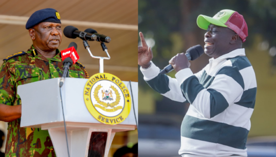 A photo collage of Police IG Douglas Kanja and former DP Rigathi Gachagua. PHOTO/NPS/DCP.