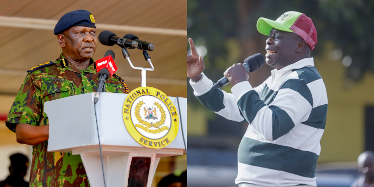 A photo collage of Police IG Douglas Kanja and former DP Rigathi Gachagua. PHOTO/NPS/DCP.
