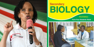 KUCCPS CEO Agnes Wahome and Biology form four text book. PHOTO/Courtesy.