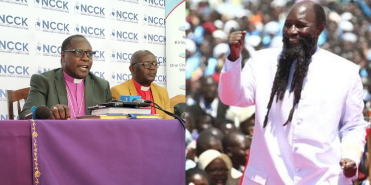 A photo collage of NCCK leaders during a past press conference and Prophet David Owuor. PHOTO/Courtesy.