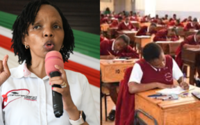 KUCCPS CEO Agnes Wahome and KCSE students. PHOTO/Courtesy.