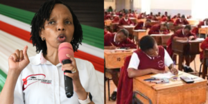 KUCCPS CEO Agnes Wahome and KCSE students. PHOTO/Courtesy.