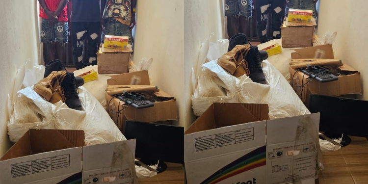 Police have arrested a group of highway robbers and recovered several items, including military boots, computers, and drugs