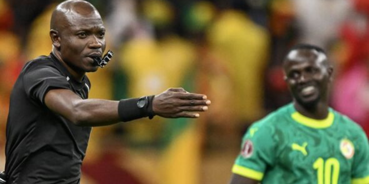 The image shows Jean-Jacques Ndala the ref who officiated the Morocco Vs Senegal Afcon Final PHOTO/TotalEnergies