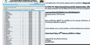 The image shows the list of vacant positions as listed by Jaramogi Oginga Odinga Teaching and Referral Hospital Image/Standard magazine 