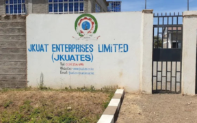 The image shows the entrance to the JKUAT Enterprises Image/File