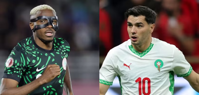 Nigeria’s Victor Osimhen (left) and Brahim Díaz (right) Of Morocco. PHOTO/ File