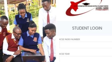 File image of KMTC students (left) and KUCCPS students portal.