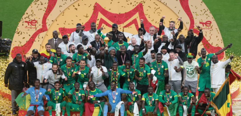 Senegal celebrate their victory after edging Morocco in the 2925 AFCON final. PHOTO/CAF