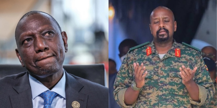 A Photo Collage of President William Ruto And Uganda's Chief of Defence Forces Muhoozi Kainerugaba. PHOTO/ File