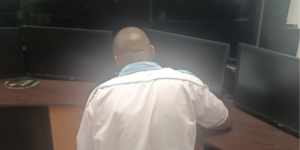 Neema Travellers Bus Driver who was Apprehended by NTSA Officials for Driving on Pedestrians Pathway at Allsops. PHOTO/ NTSA 