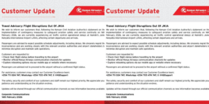 Kenya Airways Customer Update Notice on Travel AdvisoryPHOTO/KAA/X