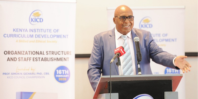 Prof. Simon N. Gicharu, PhD, CBS, the Chairperson of the Kenya Institute of Curriculum Development (KICD) Council, during the launch of the institute's new Organizational Structure and Staff Establishment on February 16, 2026. PHOTO/ The Star