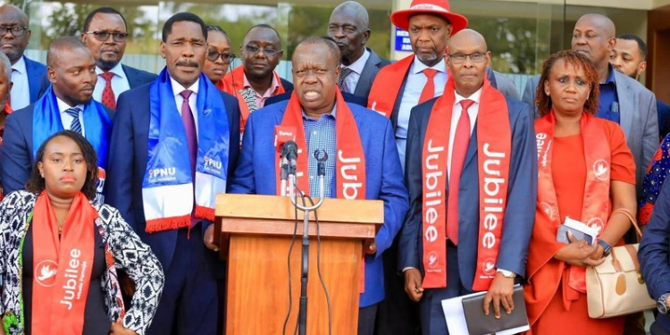 Jubilee Party Members together with PNU during a meeting at the Jubilee Office headquarters PHOTO/Jubilee/FB