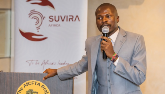 Suvira Africa Executive Director Charles Nyakumbo During the AfCFTA's Roundtable Discussion at Four Point by Sheraton Hotel in Nairobi. PHOTO/ Suvira Africa.