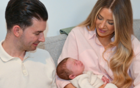 Grace Bell and Steven Powell with their baby son Hugo. PHOTO/ PA Media