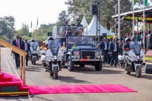 President William Ruto makes a grand entrance in his open-top ceremonial Land Rover for the 46th Kenya Prisons Passing-Out Parade celebration in Ruiru Prisons College. PHOTO/ Ruto X