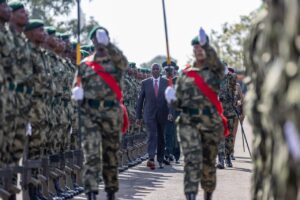 President William Ruto inspects the guard of honour during a passing out parade for Kenya Prisons recruits. PHOTO/ Ruto X 