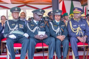 Senior Kenya Prisons Service officials are pictured in their ceremonial uniforms during 46th Kenya Prisons Passing-Out Parade celebrations in Ruiru Prisons College. PHOTO/ Ruto X 